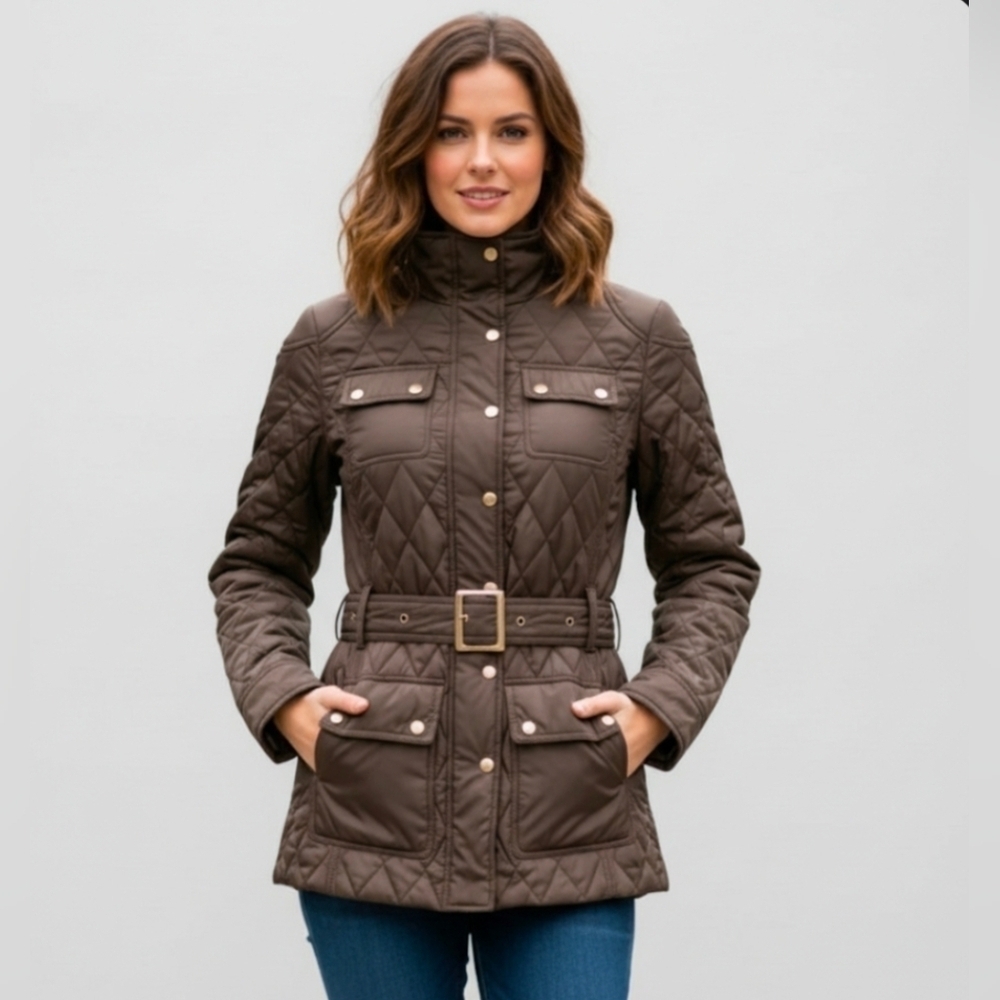 Banana Republic Factory Women's Quilted Jacket Size XS Brown With Belt